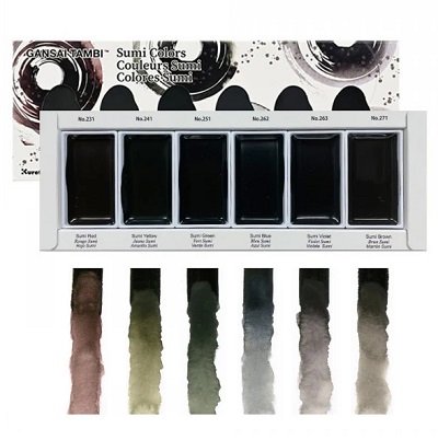 Kuretake Gansai Tambi Sumi Colours W/C Set 6 Pans - Click Image to Close